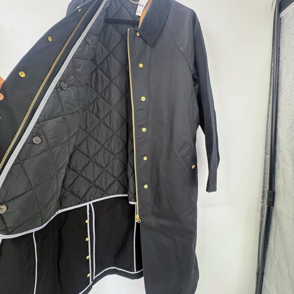 J. Crew Long Barn Jacket in Waxed Cotton Twill Solid Black Size Small NWT - Picture 13 of 14